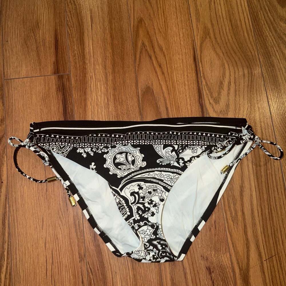 La Blanca Black and White Paisley Front/Geo Back Bikini Bottoms with Tie Sides